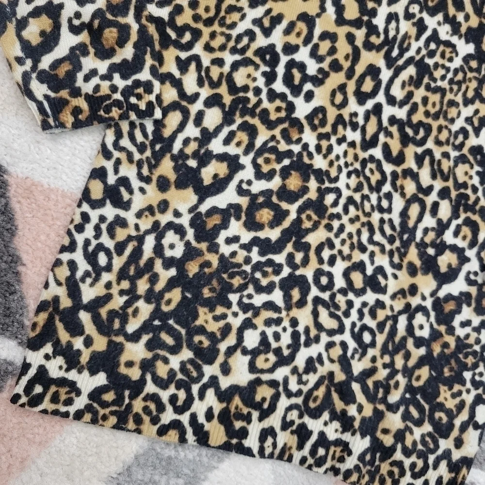 Talbots Cashmere Audrey Leopard Print 3/4 Sleeve Lightweight Knit Sweater SP